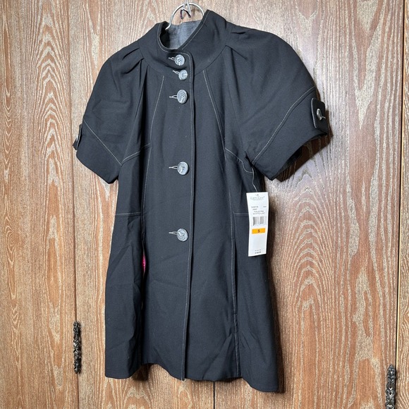 NWT Karen Kane Women Black Short Sleeve Button Up Collarless Blazer Jacket Small - Picture 2 of 9